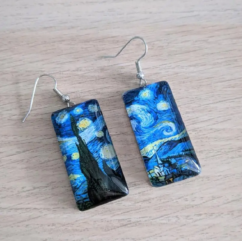 

Van Gogh's painting of stars in Europe and America, time, gemstone glass earrings, cross border Earrings