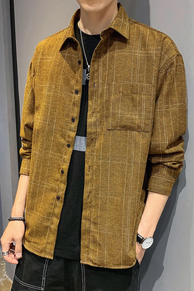 2019 весна и осень новая мужская клетчатая рубашка с принтом порт модная трендовая