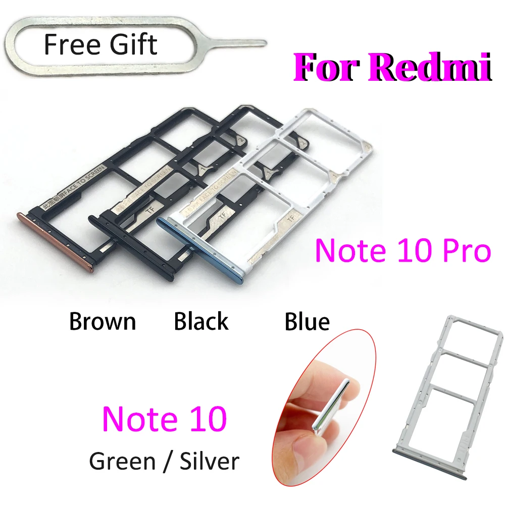 

2Pcs，Sim Card Tray Slot For Xiaomi Redmi 10 Note 10 Pro / Note 10 New Phone SIM Micro SD Card Adapter Chip Drawer Holder + Pin