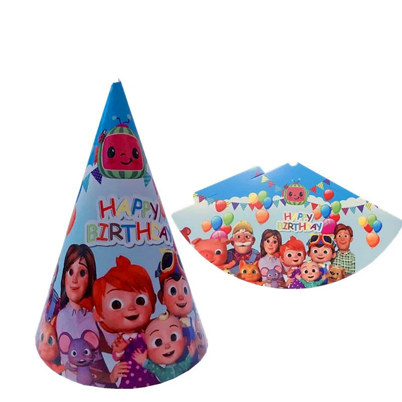 

6pcs Cocomelon Birthday Party Hats Baby Shower Decorations Cocomelon Happy Birthday Cocomelon Theme Party Hat