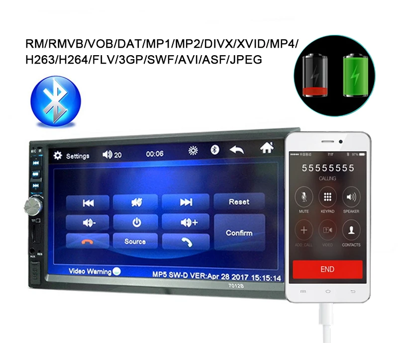 Car Radio 2 din 7 Inch MP4 MP5 Player HD Touch Screen Bluetooth Stereo FM with rear view camera video steeting wheel control | Автомобили