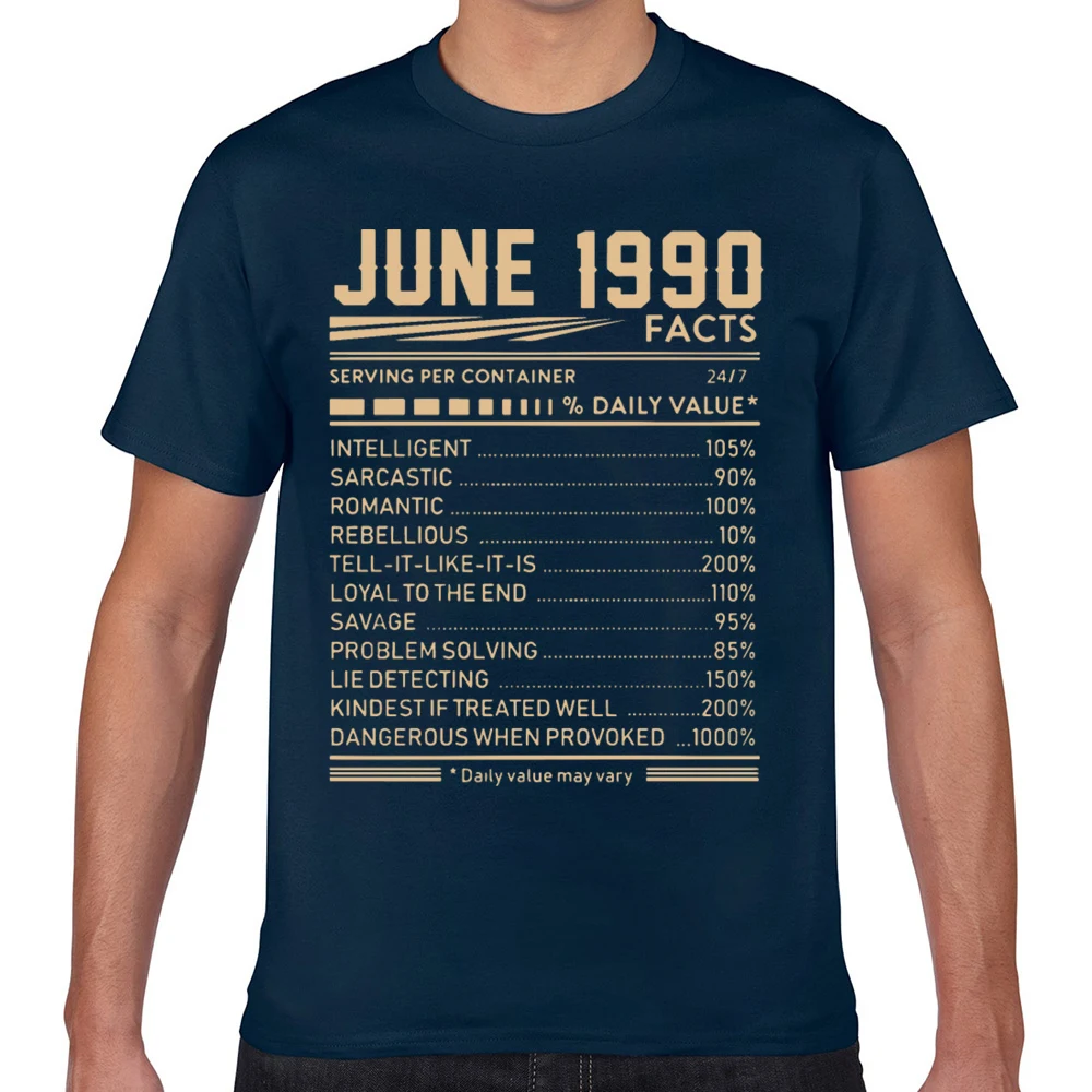 Мужская футболка с надписью June 1990 facts birthday Fashion принтом Geek XXX | одежда