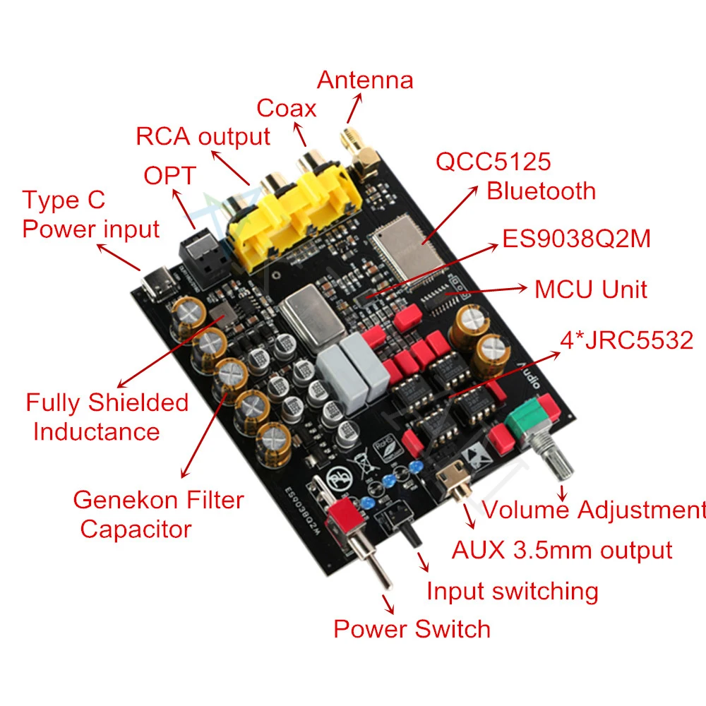 Rod Rain Audio ES9038Q2M DAC QCC5125 Bluetooth 5 1 APTX-HD LDAC APTX-адаптивный звуковой декодер усилитель для