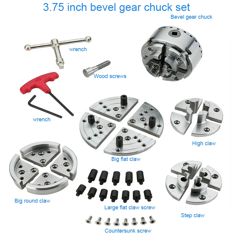 

3.75 Inch Bevel Gear Chuck Set For Woodworking Lathe
