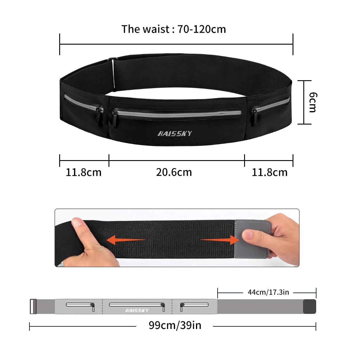

Universal Ultra-thin Belt Sports Running Waist Bag Portable Outdoor Gym Bags Men's Belt Bag Phone Pouch Three Zipper Fanny Packs