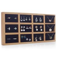 hot sale solid wood 12 grid plate jewelry rack counter display tray earring rack jewelry storage box ring necklace display stand