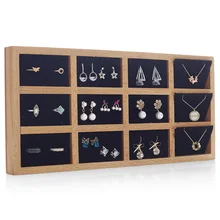 Hot Sale Solid Wood 12 Grid Plate Jewelry Rack Counter Display Tray Earring Rack Jewelry Storage Box Ring Necklace Display Stand