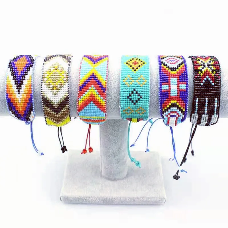 

Bohemia Style Solid Beige Bead Bracelet For Women Men Hand-Woven Geometric Pattern Wristband Bracelets Jewelry