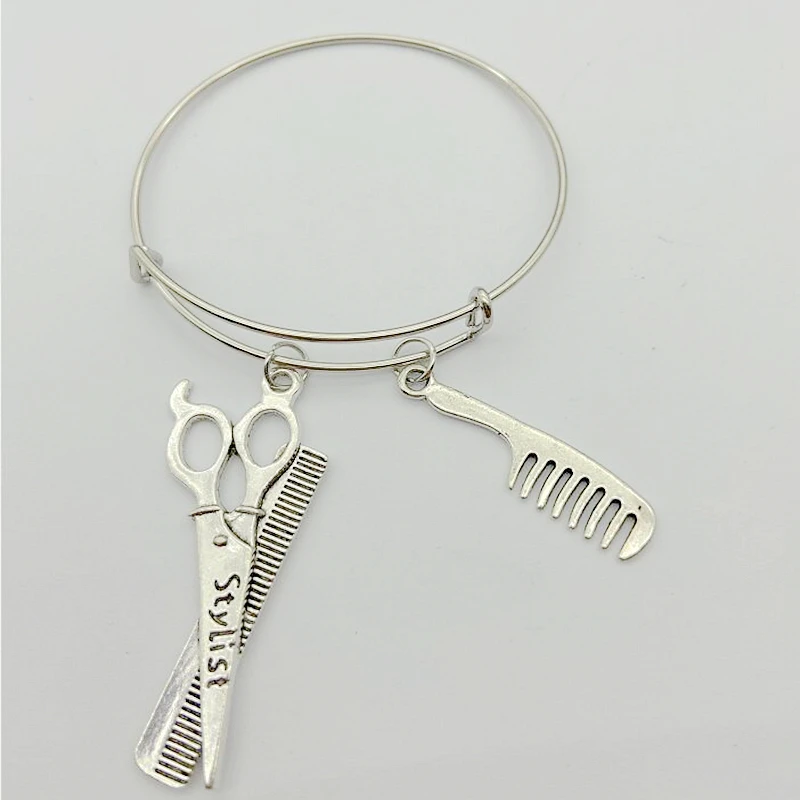 Горячая старинная серебряная с подвесом расческа ножницы фен браслет подвеской