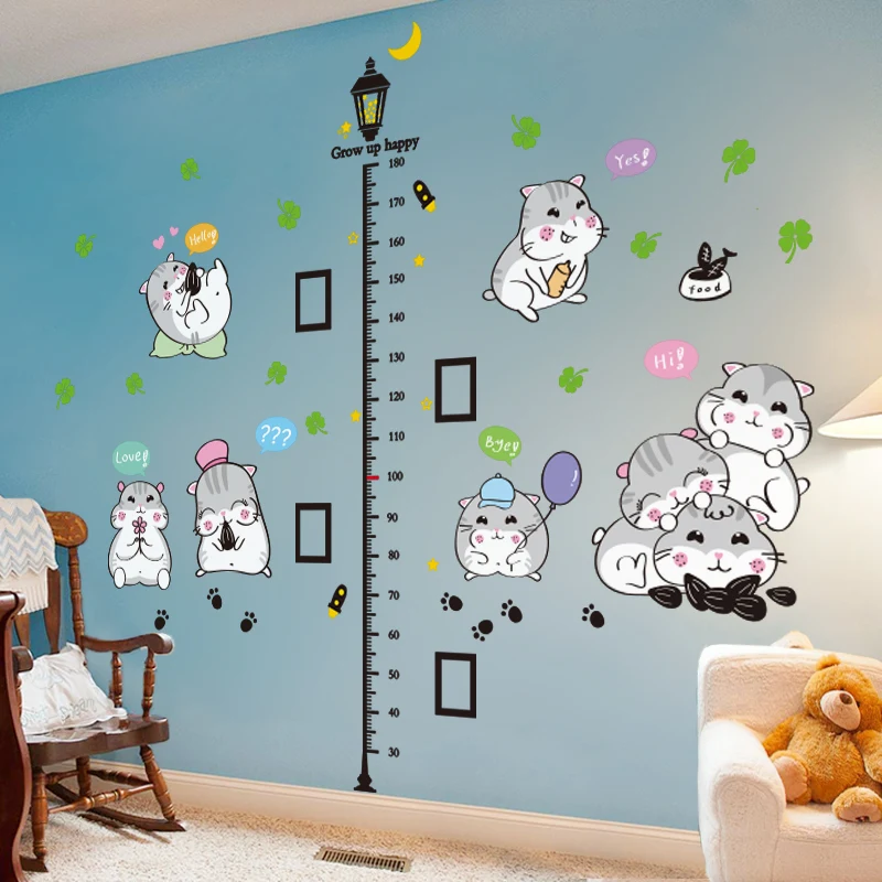 

[SHJUEHEZI] Cartoon Hamsters Animals Wall Stickers DIY Street Light Height Mural Decals for Baby Bedroom Kids Rooms Decoration