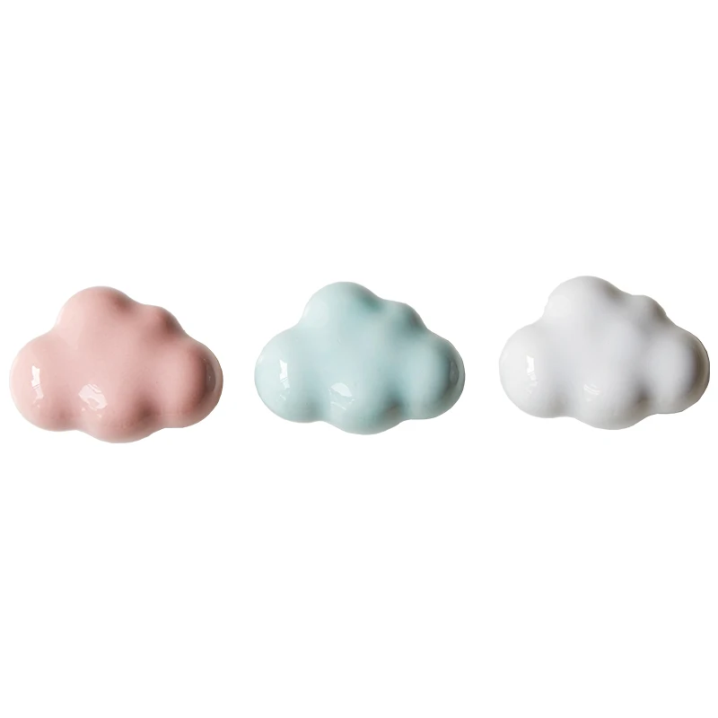Дверная ручка для детского шкафа White Cloud крючок розовая керамическая и синие