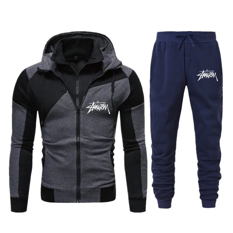 

Trendy street style letter printed mixed color Hoodie + trousers, men's outdoor breathable leisure fitness sportswear
