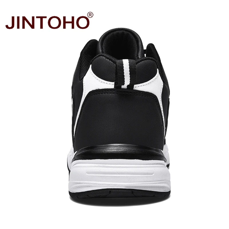 JINTOHO мужские кроссовки больших размеров черные кожаные уличная мужская