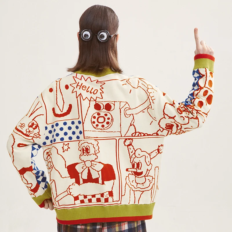 Женский хлопковый свитер в клетку свободный плотный вязаный жаккардовый пуловер