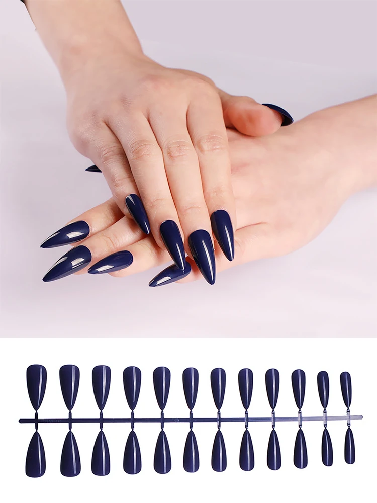 

24 Pcs Almond Plastic Nail Polish Coating Fake Nails Full Cover Fashion Pink Blue Press On Nail Tips Manicure Tools Nail Art