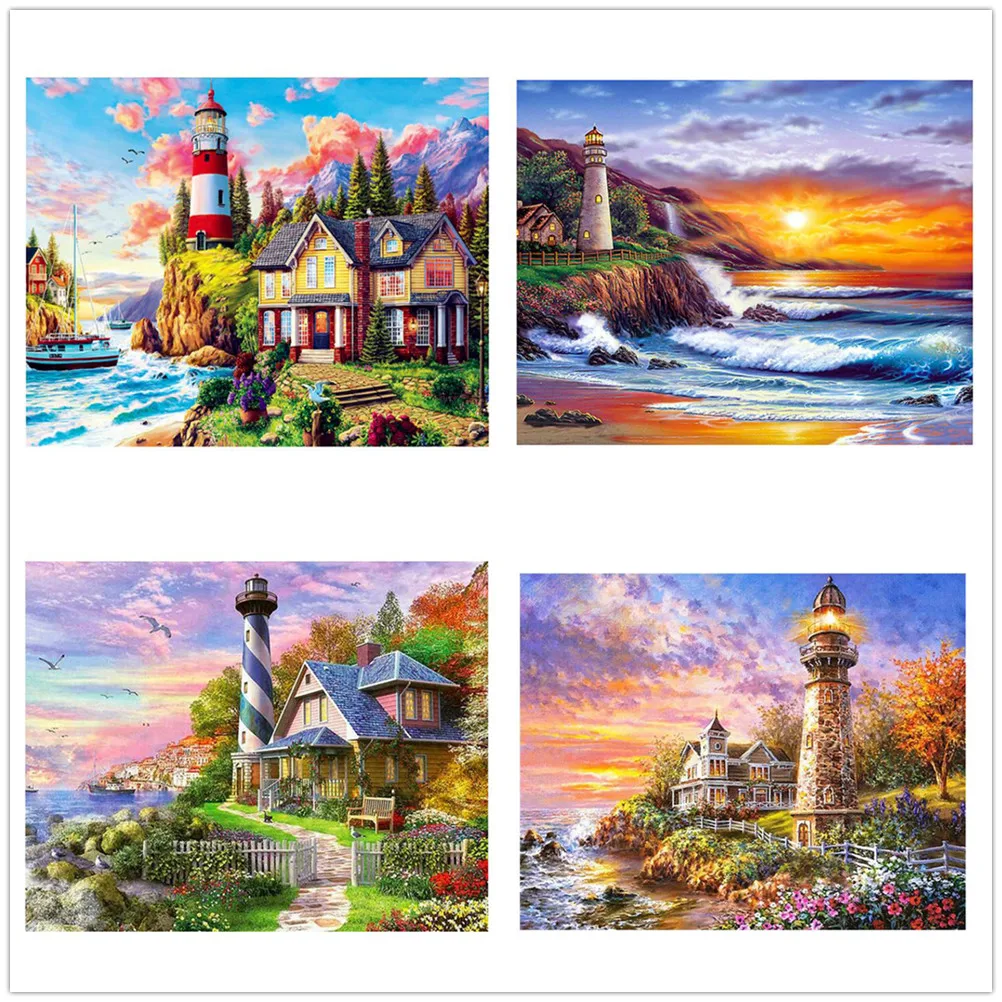 

5D DIY Diamond Painting Lighthouse Sea Full Square Drill Diamond Embroidery Landscape Rhinestone Mosaic Sea Decor Home Gift