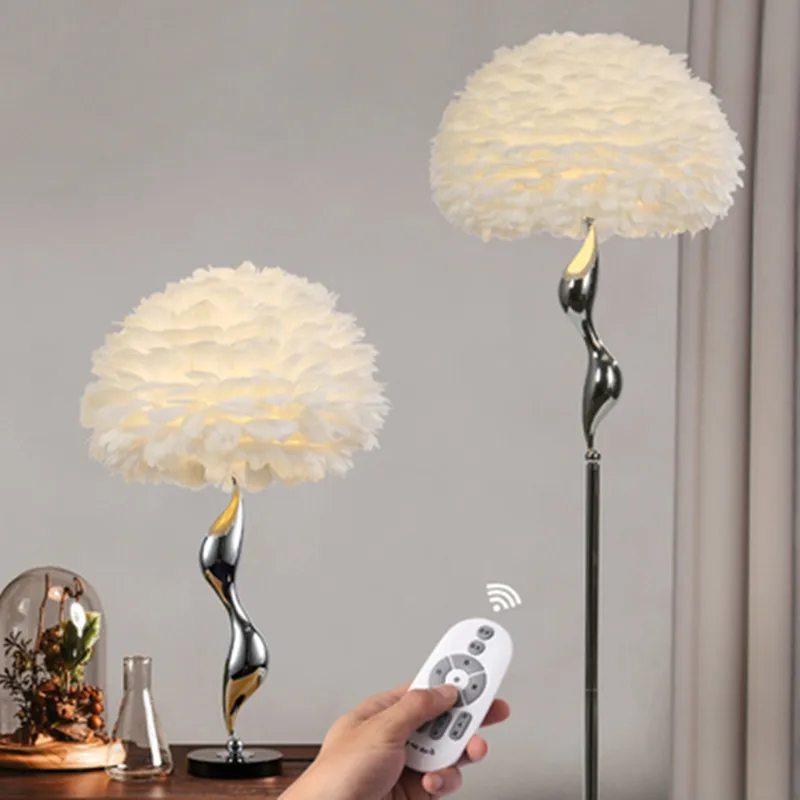 Скандинавская Роскошная Напольная Лампа с белыми перьями современный