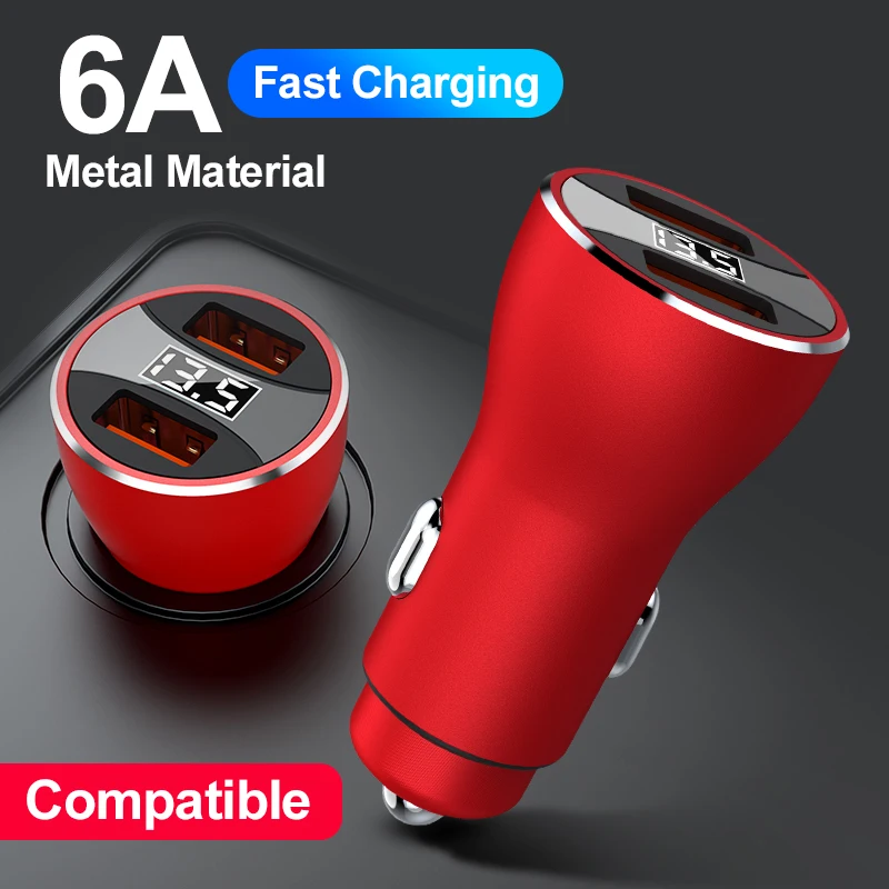 

6A USB Car Charger Quick Charge 4.0 3.0 For iPhone 12 Pro Xiaomi Huawei Dual USB Fast Charging Car Phone Charger Adapter in Car