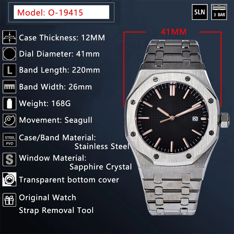 Мужские часы Royal oak 41 мм 15400 автоматический механический сапфировый Кристалл