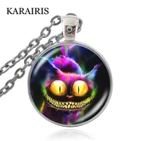 karairis cute colorful smile cat pendants cheshire cat necklace cat jewelry fashion glass cabochon women man necklaces