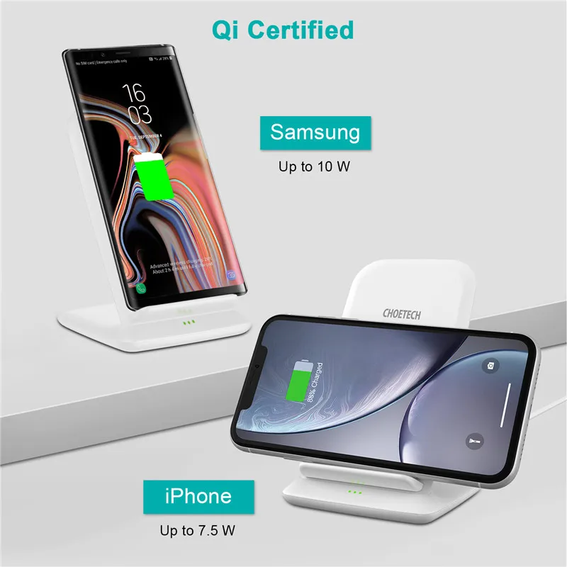 CHOETECH 10 Вт 2 катушки Беспроводное зарядное устройство для iPhone 11 Pro X XS 8 XR Qi быстрая