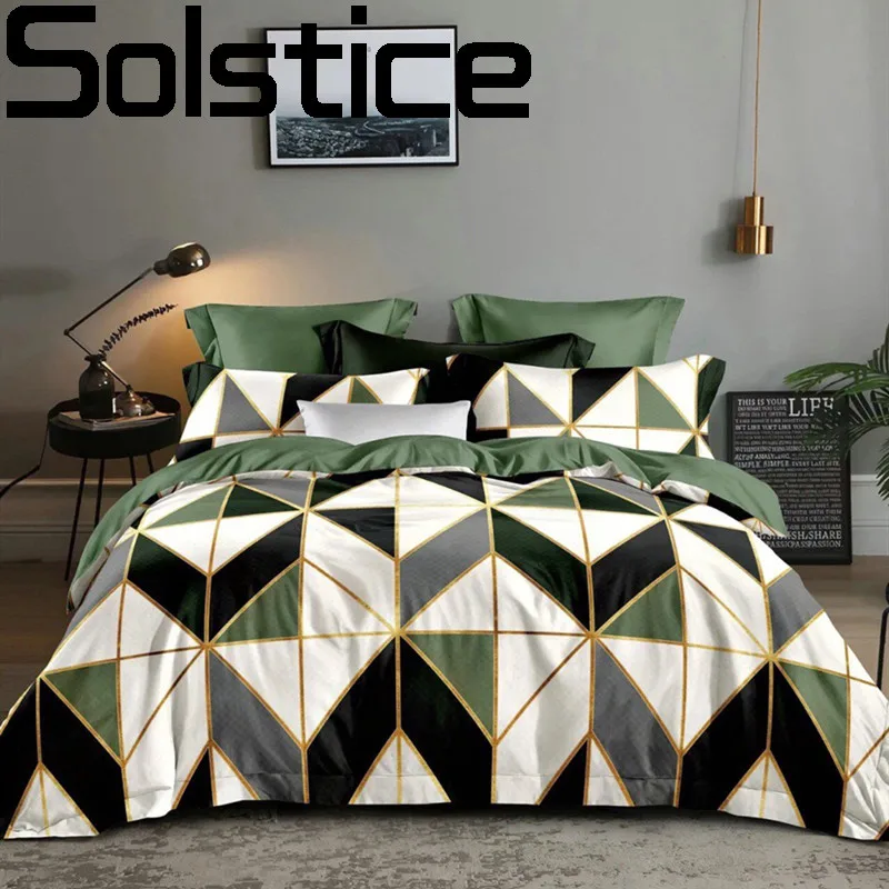 

Solstice 3D Bed Linens Luxury green Geometric Rhombus Lattice bed Duvet Cover Pillowcase Quilt Cover Comforter Cover Queen Size