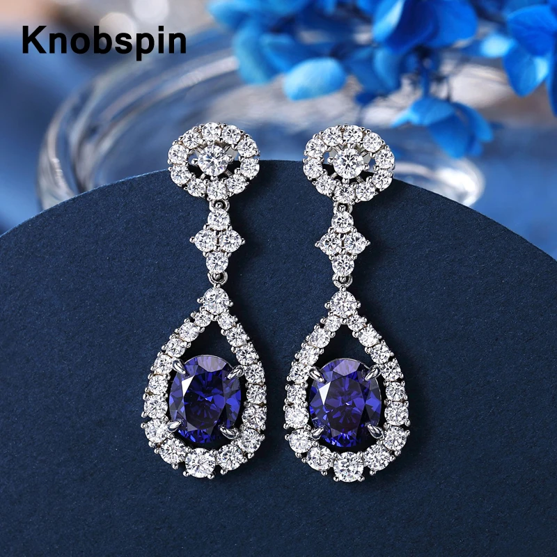 

Knobspin 100% 925 стерлингового серебра новые модные классические Очаровательный роскошный синий Танзанит, серьги для женщин, хорошее ювелирное и...