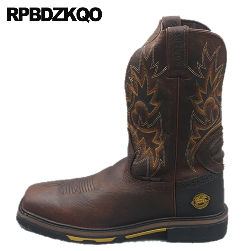 В западном стиле без застежки Прочные сапоги до середины голени Модные осенние