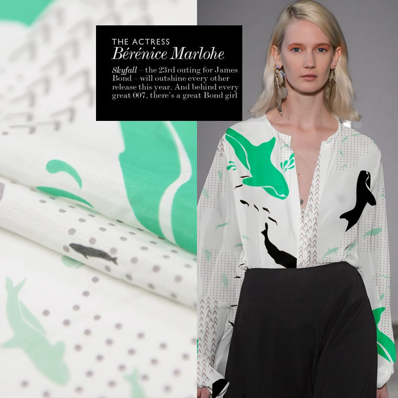 Большая рыба цифровая печать 60% шелк 40% хлопчатобумажная ткань для женское платье