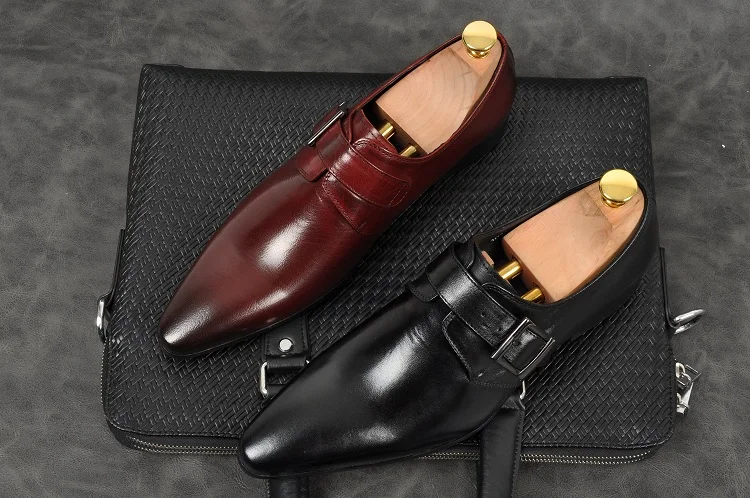 Мужские вечерние туфли ручной работы в деловом стиле черного и винного цвета