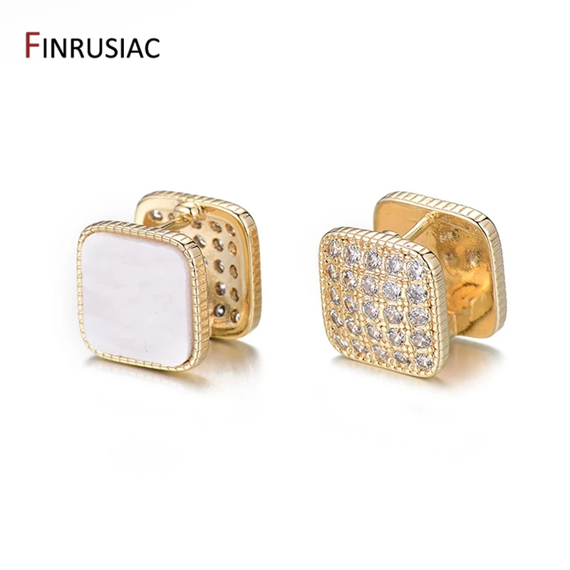 

Женские серьги-гвоздики с фианитами, новые модные серьги с позолоченным покрытием 14 к, 2 боковых квадрата, геометрические серьги для женщин, ...