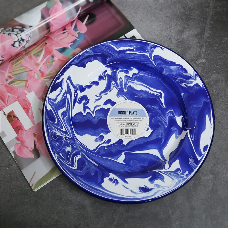 24 см художественное своеобразие синий мраморный поднос для завтрака Толстая