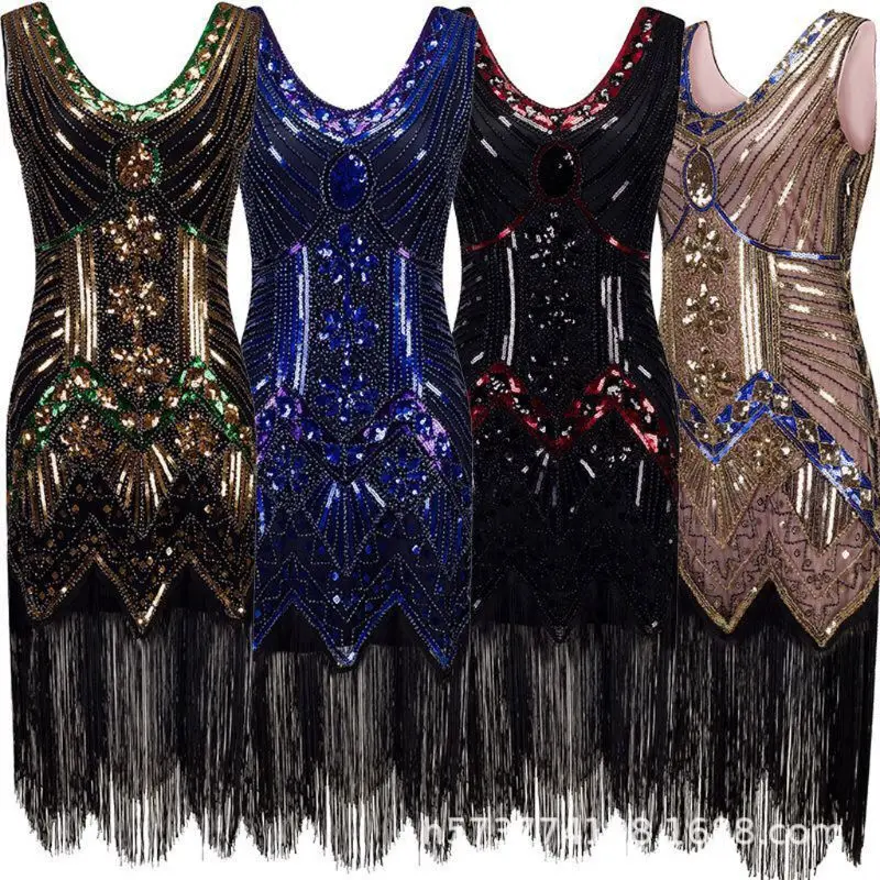 Винтажное танцевальное платье 20 ХХ Гэтсби с блестками и бахромой узором пейсли