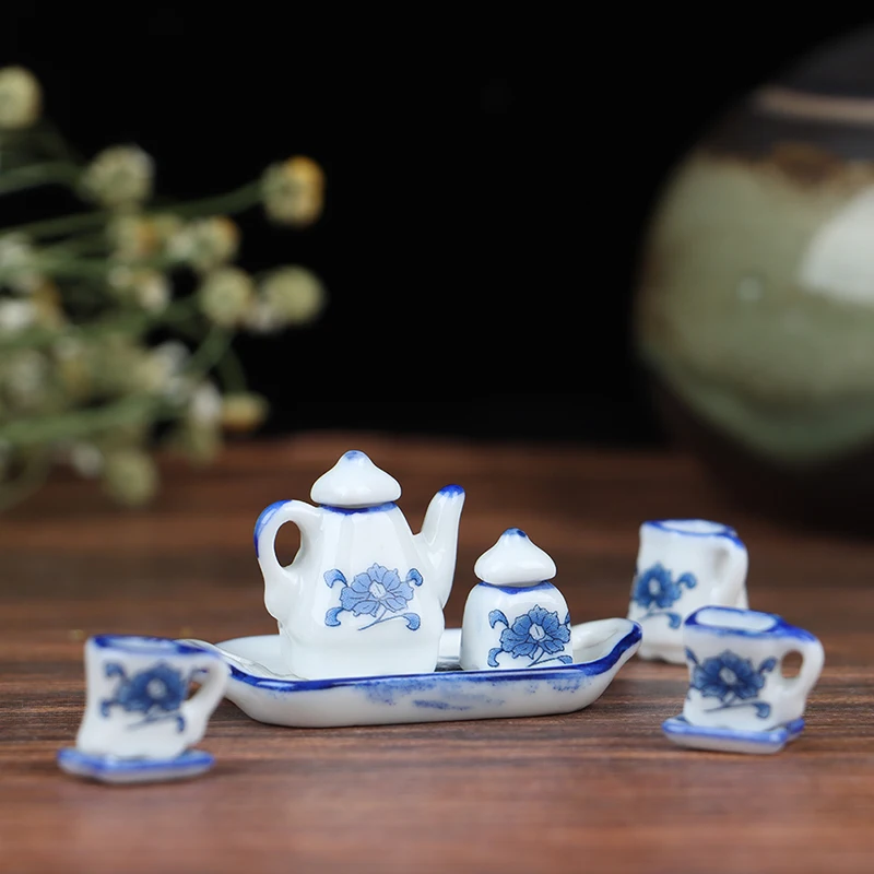 

6pcs/set Dollhouse Miniature Dining Ware Porcelain Tea Set Dish Cup Plate Dollhouse Kitchen Living Room Decoration