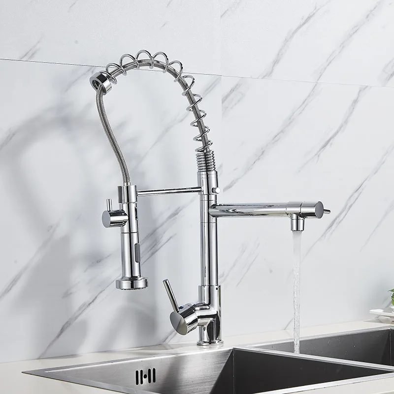 Хромированный кухонный смеситель Senlesen латунный кран на пружину с двумя