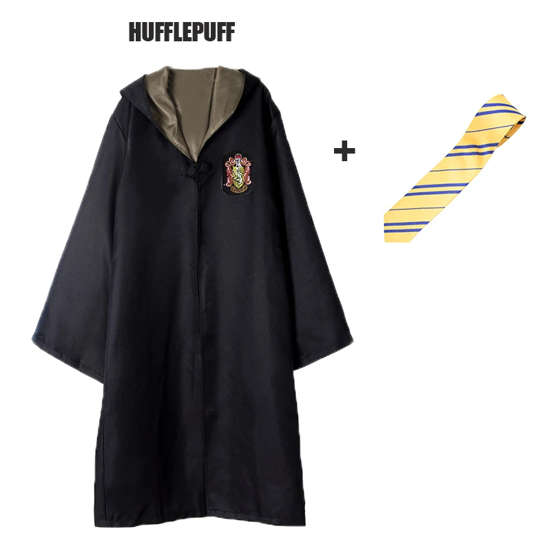 Hufflepuff and Tie Костюм из Поттера, одежда, галстук, шарф, палочка, очки, шляпа Ravenclaw Gryffindor Hufflepuff Slytherin Potter, косплей, халат, плащ E2103AD - Цвет: Hufflepuff and Tie