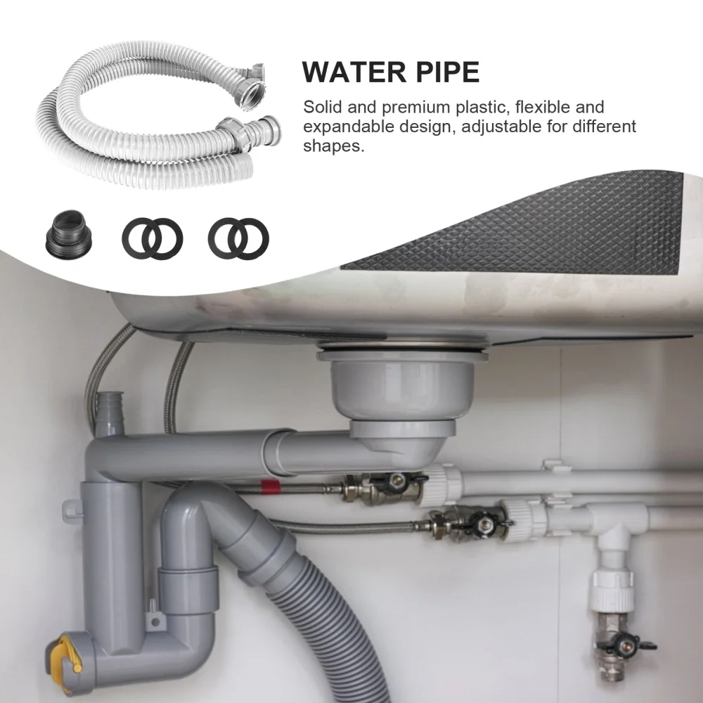 

2pcs Flexible Drain Hoses Expandable Sink Plumbing Tubing for Kitchen Bathroom
