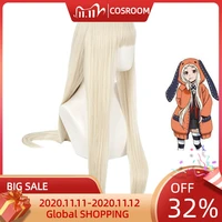anime cosplay kakegurui runa yomozuki wigs long straight wig natural gold with neat bang heat resistant synthetic wigs for girls