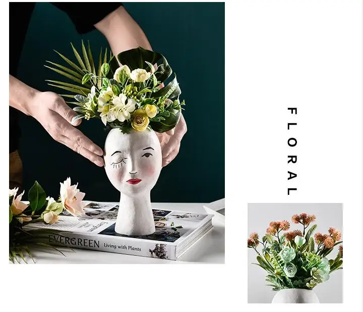 European Resin Vase Head Portrait Sculpture Flower Pot Decoration Ornaments Home Livingroom Office Desktop Furnishing Crafts Art