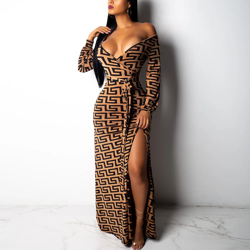 Bikitique сексуальное платье с геометрическим принтом и длинным рукавом узкая