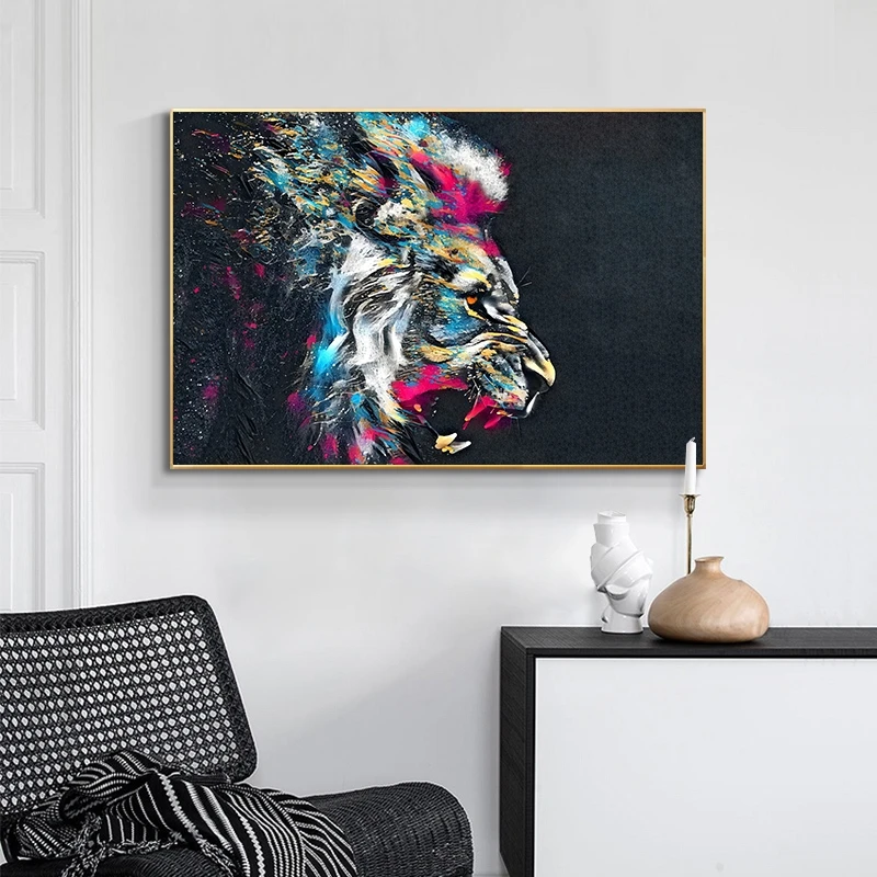 

Abstract Watercolor Lion Poster Canvas Art Paintings Modern Animals Wall Posters and Prints Lion Pictures for Living Room