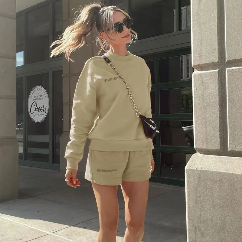 

Letters Print High Waisted Biker Shorts 2021 Summer Women's Loose Khaki Color Casual Fashion Bottoms Sweatpants Club Streetwear