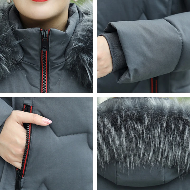 

Women's Winter Long Jacket 2020 Office Ladies Hooded Slim Woman Parkas With Fur Collar Solid Slim Plus Size Thick Female Coat