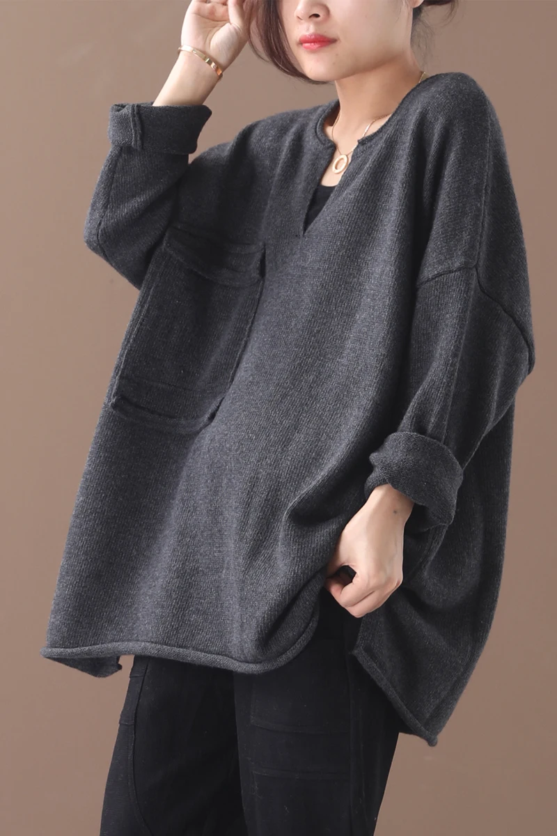 Женский новый осенний и зимний Повседневный свитер в Корейском стиле размера плюс с v-образным вырезом и одним карманом от AliExpress RU&CIS NEW
