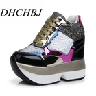 Женские кроссовки с блестками, высота 12 см