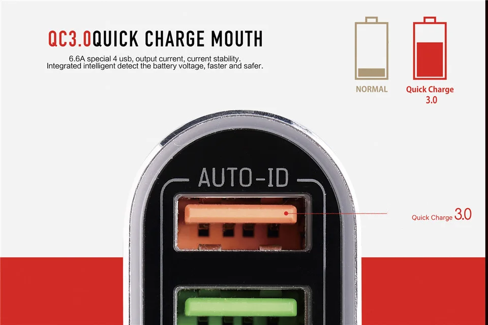4 порта USB Автомобильное зарядное устройство Быстрая зарядка 3 0 Металл Мульти