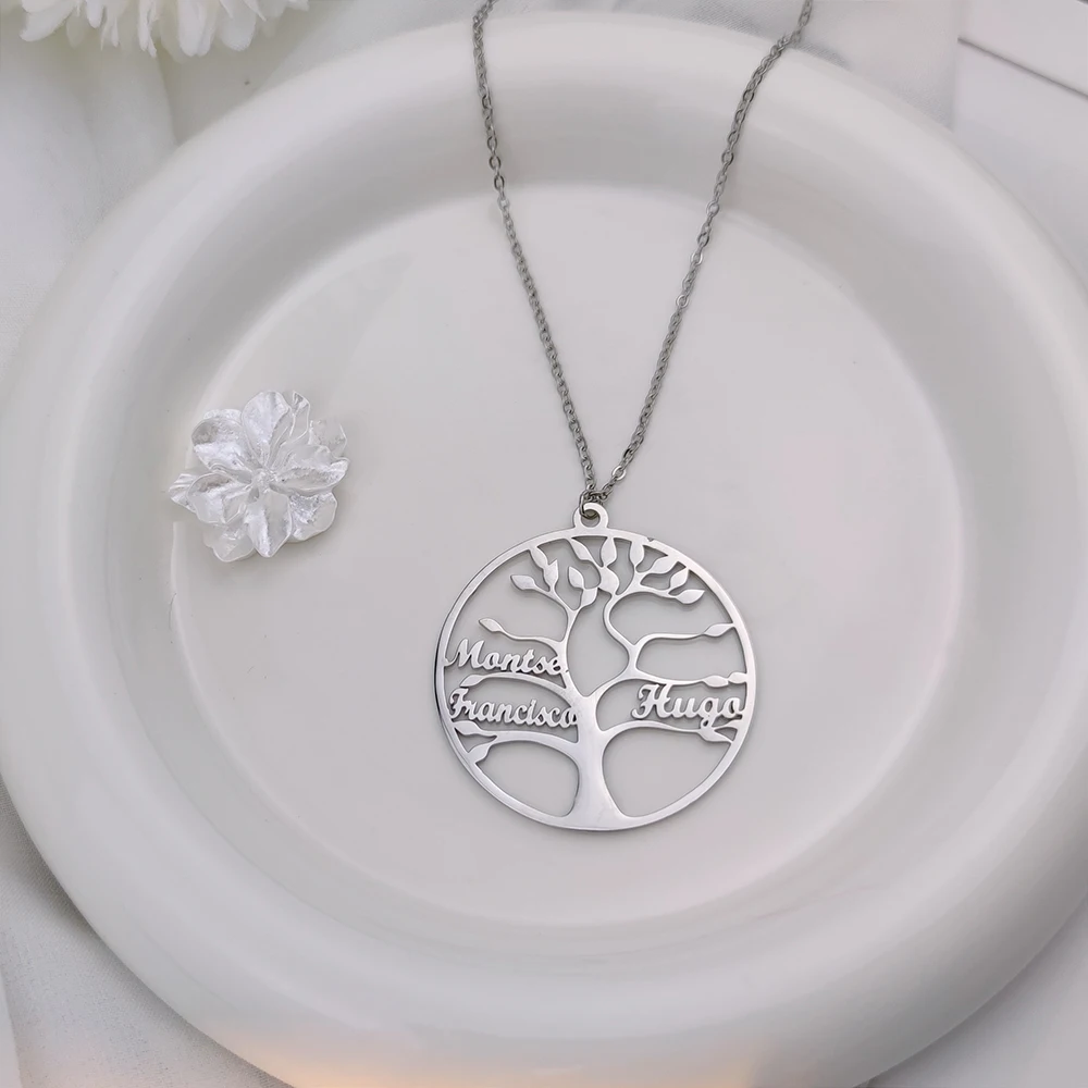 Sherman Tree of Life Family Custom Name Pendant Necklace Stainless Steel Family Gift Personalized Jewelry Grandmother Gift