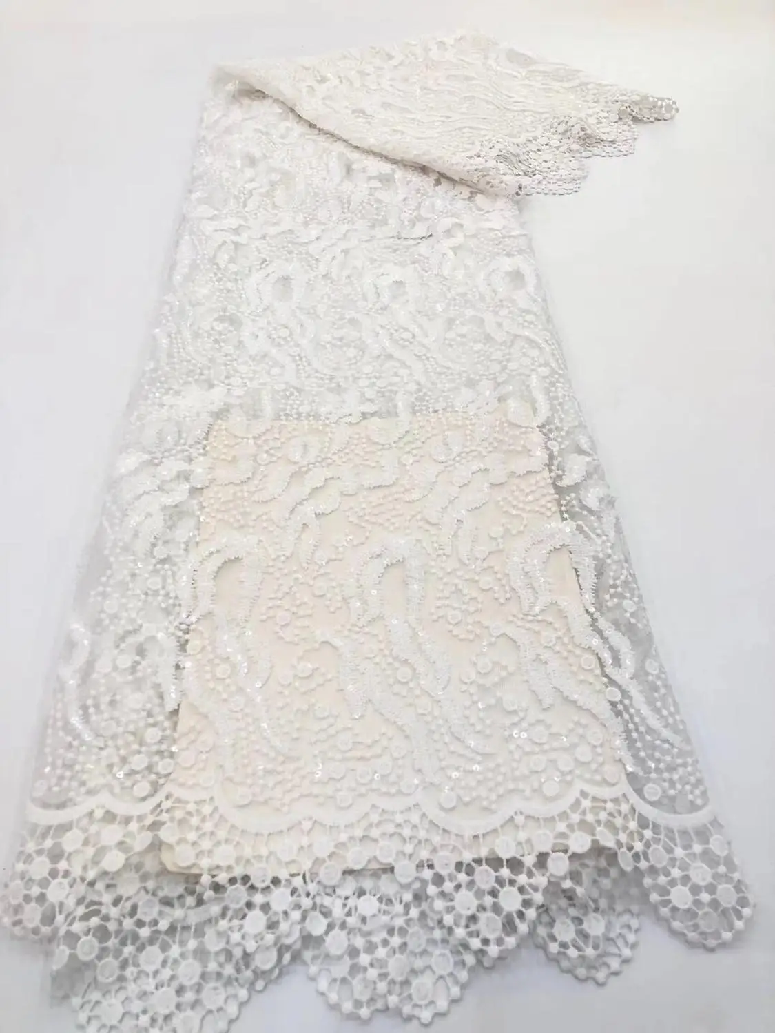 

White African Lace Fabric 2020 High Quality 5Yards Milk Silk French Tulle Lace Fabric Nigerian Lace Fabric For Party Dress AFFJF