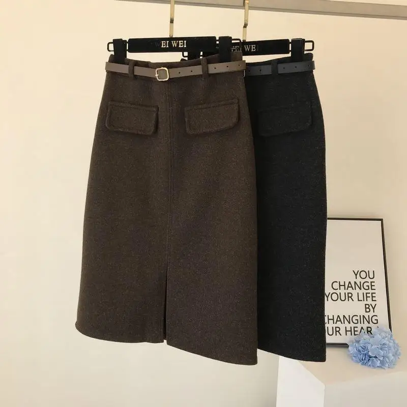 Шерстяная Юбка зимняя женская длинная Корейская версия универсальная