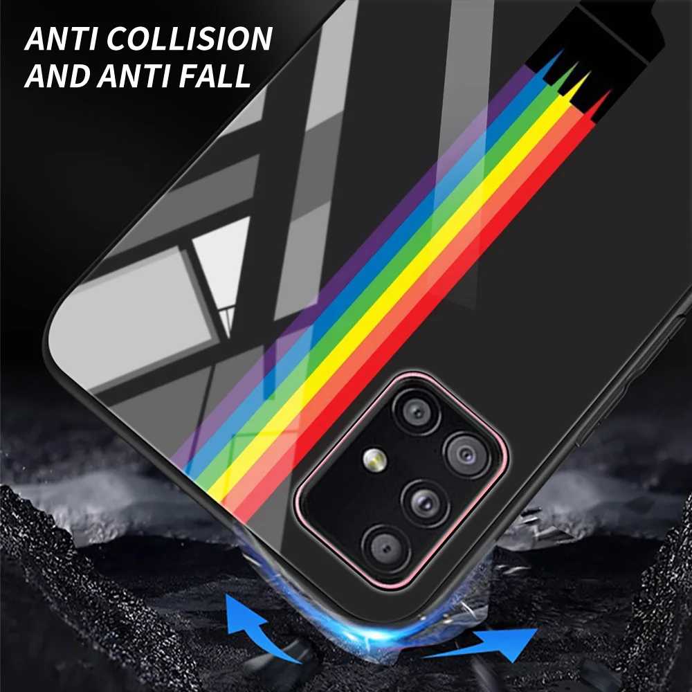 Прозрачный стеклянный чехол для телефона Samsung Galaxy A21s A11 A51 A71 A72 A91 A81 A01 A52 с черной